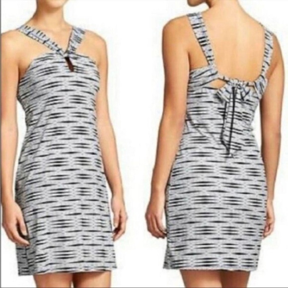 NWT Athleta Gray & Black Striped Halter Midi Kiki Swim Dress with Twist Back - Picture 5 of 5